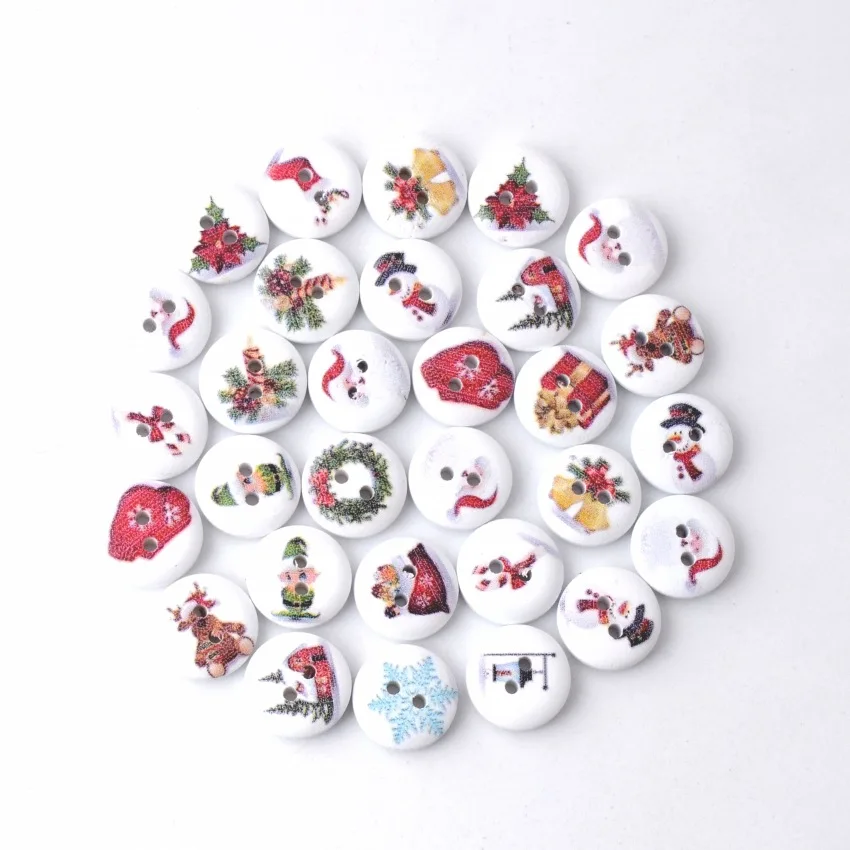 

Retail 20Pcs Random mixed Multicolor Christmas Style Round 2 Holes Wood Painting Sewing Buttons Scrapbooking 15mm F0109