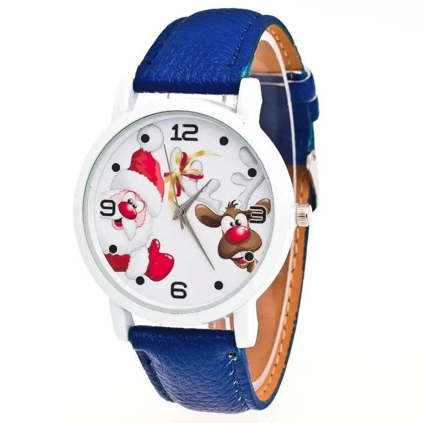Часы Для женщин часы Рождество кожа пожилых узор Band Модные кварцевые аналоговые часы Популярные очаровательные дропшиппинг высокое качество C5