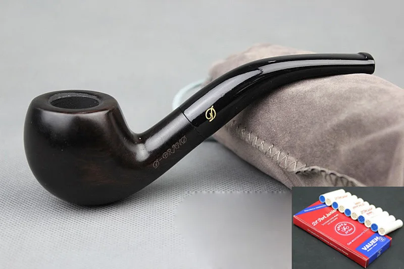 Tradizionale Fatto A Mano Natura Legno Di Ebano Nero Tabacco Da Fumo Tubo Tondo Tubo Di Legno &Amp; Sacchetto &Amp; Stand &Amp; 10X9Mm Filtri Per Tubi