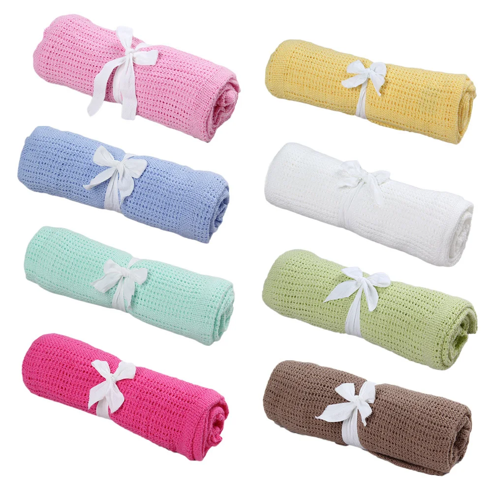 

Infant Baby Hole Blanket Swaddle Wrap Newborn Blankets Muslin Crochet Cotton Air Conditioning Sleeping Blanket Stroller Blanket