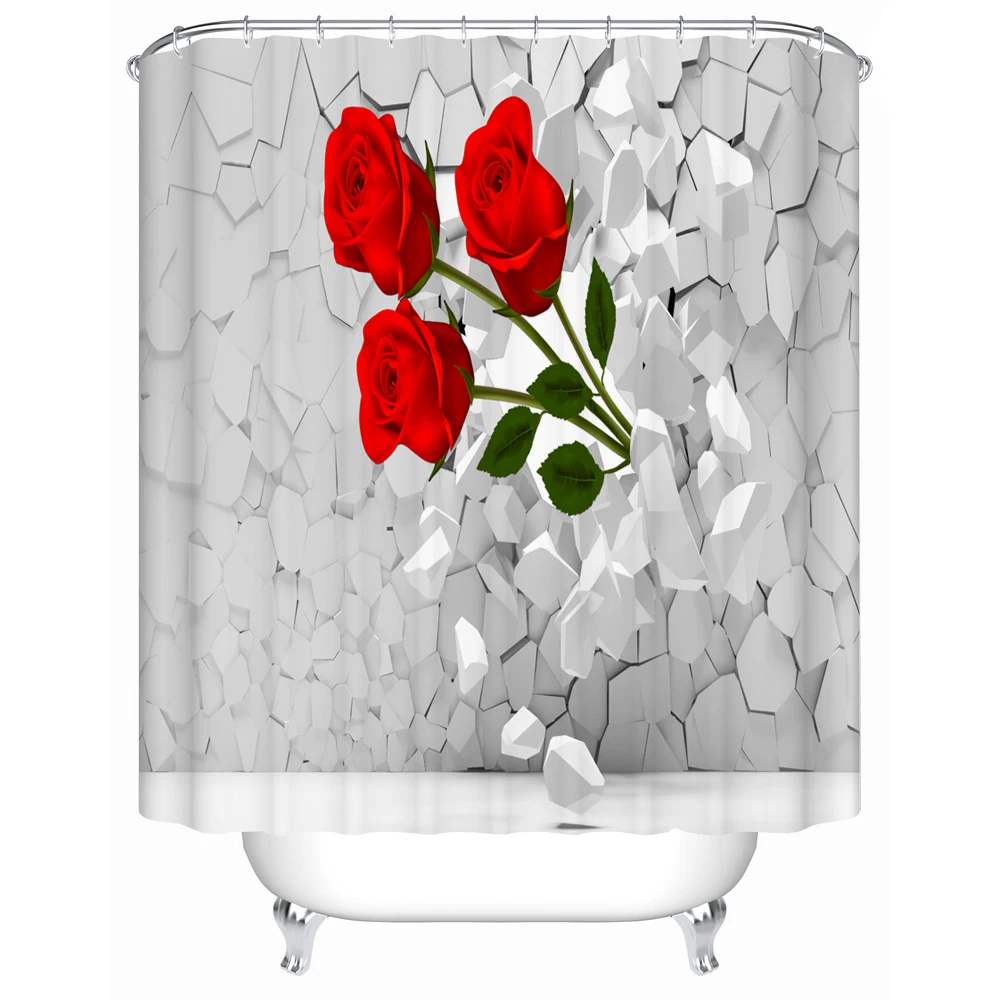 CHARMHOME Bright Red Roses Shower Curtains Creative Customized