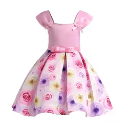 Детские Новые европейские летние Обувь для девочек платье с цветочным принтом ES смешивания хлопок мультфильм одежда для девочек розовое