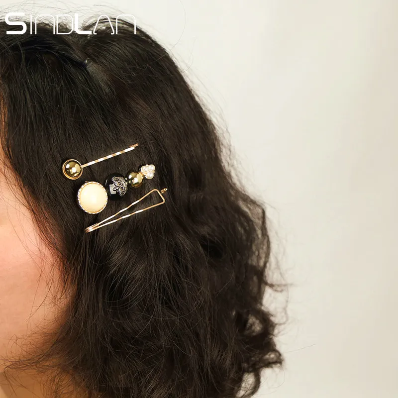 

Sindlan 3PCs/set Crown Hair Clip for Girls Hairpins with Pearls Retro Barrettes Resin Beads Hairgrip Lady Hair Accessories