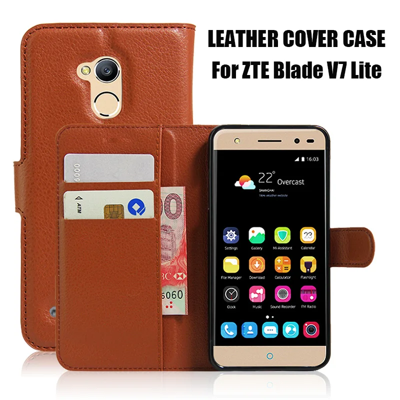ZTE1353_1_Litchi Texture Wallet Leather Cover Case with Card Slots & Stand for ZTE Blade V7 Lite 5.0 inch