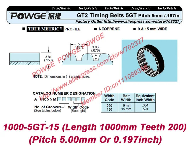 30pcs/lot 5GT Timing belt 1000 5GT 15 Length 1000mm Teeth 200 Width