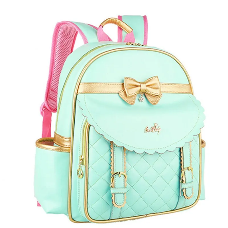 Children Kids Girls Princess Faux PU Leather Backpack Kid Pink Cute Bowknot Primary School Backpacks Daypack Mochila Bag