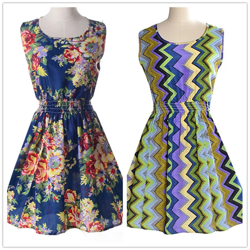 Woman Beach Dress Summer Boho Print Clothes Sleeveless Party Dress Casual Short Sundress Floral Dress Peacock Feathers Dresses (7)