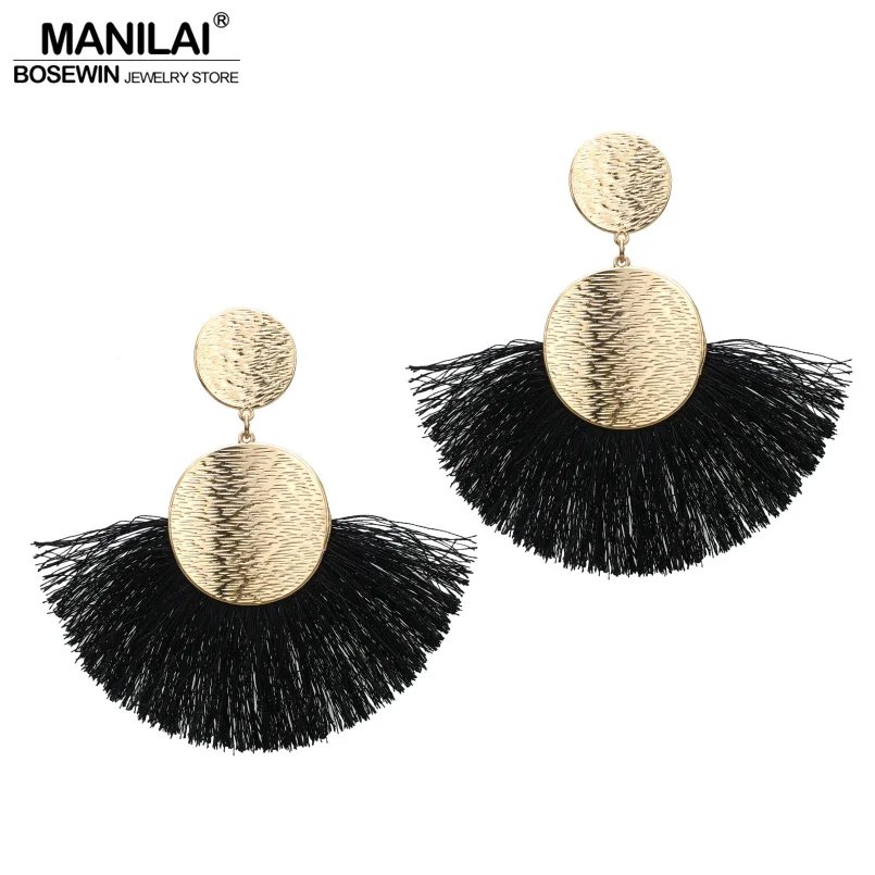 MANILAI 5 Colors Bohemian Tassels Earrings Fashion Jewelry Women 2018 Big Drop Dangle Hi-Q Alloy Fringed Statement Earrings Long