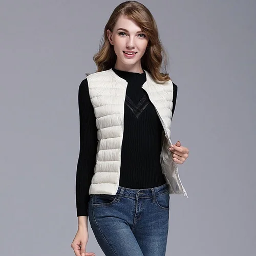 WHZHM зима Colete Feminino Mujer тонкое пальто Верхняя одежда 90% белая утка размера плюс 3XL теплая куртка с карманами на молнии жилет для женщин - Цвет: white