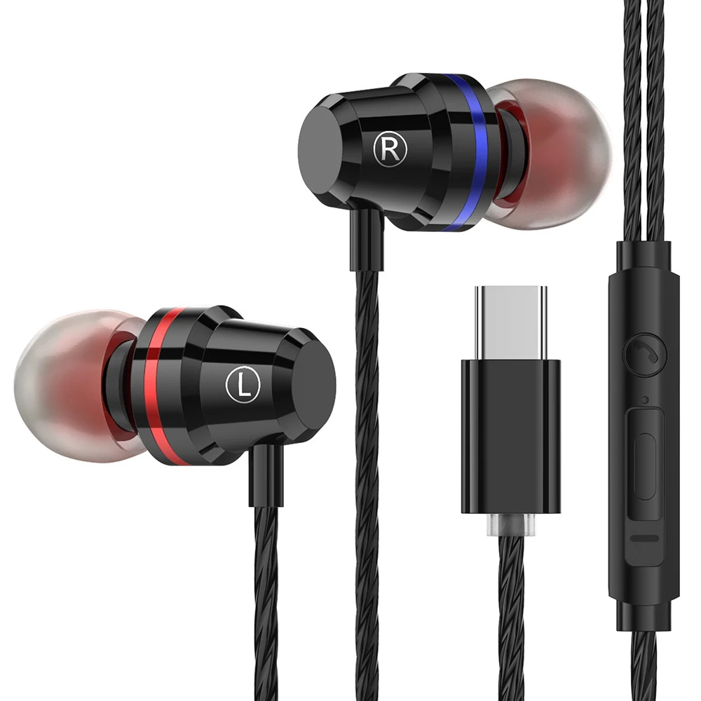 

USB Type-C Earphones Noise Reduction With Microphone Type C Headphones USB-C Earbuds For Xiaomi Mi 6 8 Huawei Headsets Earbuds