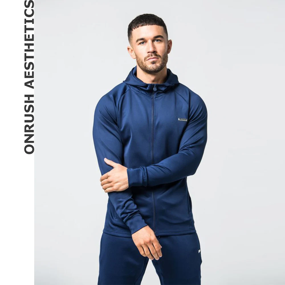 

OA Mens Fitness Tracksuit New Bodybuilding Long Sleeve Slim Zipper Hoodies Outwear Tops + Casual Jogger Sweatpants Leisure Suits