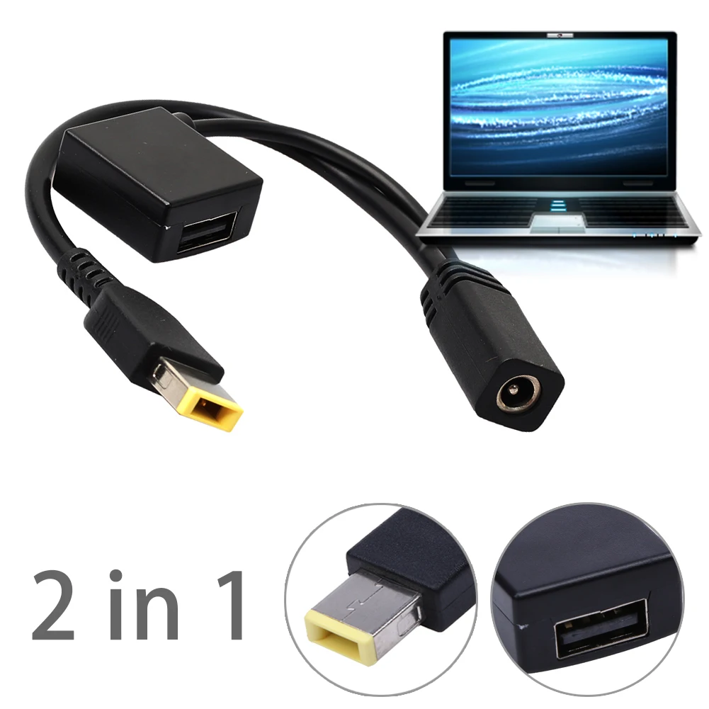 2 in 1 Power Converter Cable Adapter Jack To Square End Pigtail USB