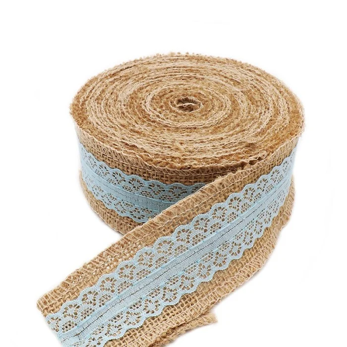 light blue Natura джутовая Мешковина Hessian лента с кружевной отделкой рулон ленты винтажные Свадебные украшения в деревенском стиле свадебные принадлежности 10 м* 5 см W - Цвет: light blue