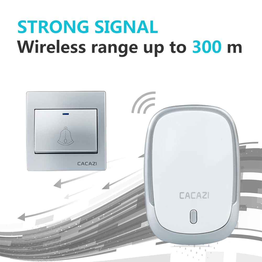 Wireless Doorbell Waterproof Battery Button 300M Remote LED Light Receiver Home Cordless Bell 36 Chimes 4 Volume