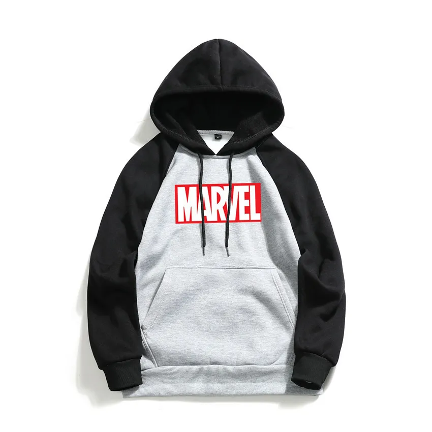 

2019 Brand Streetwear Patchwork Marvel Print Hoodie Men Hip Hop Hooded Solid Loose Casual Hoody Mens Hoodies Sweatshirts