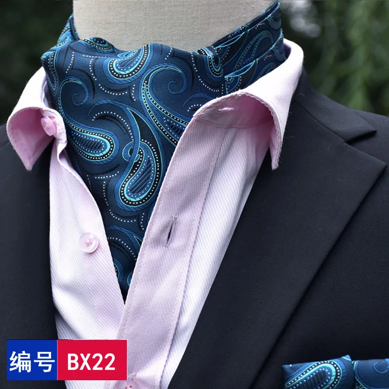  Fashion Brand Men Handkerchief Cravat Set Silk Paisley Pattern Gentlemen Dots Tie Wedding Ascot Bow