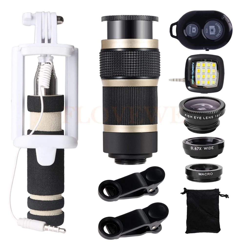 8X Telescopic Telephoto Lenses Wide Angle Macro Fish eye Lentes Selfie