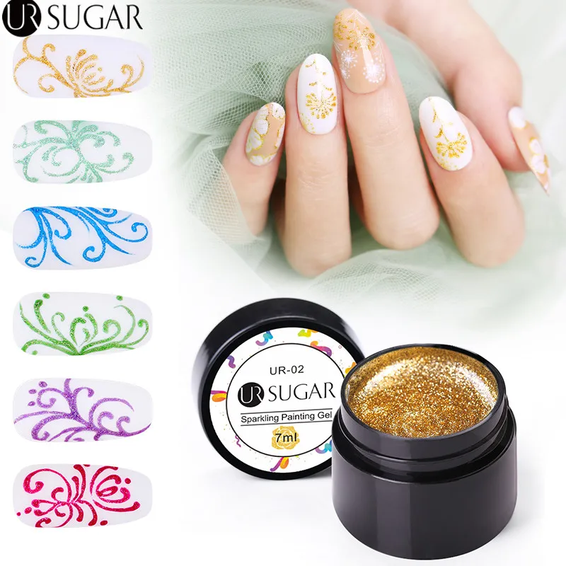 

UR SUGAR 7ml Painting Gel Polish Glitter Platinum Paint Drawing UV Gel Soak Off UV LED Gel Varnish Nail Art Gel Lacquer Manicure
