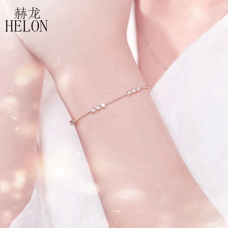 HELON Solid 18 K(AU750) розовое золото SI/H 0.6ct натуральные бриллианты браслет для женщин кольцо обручальное в виде цепи браслет модные ювелирные изделия
