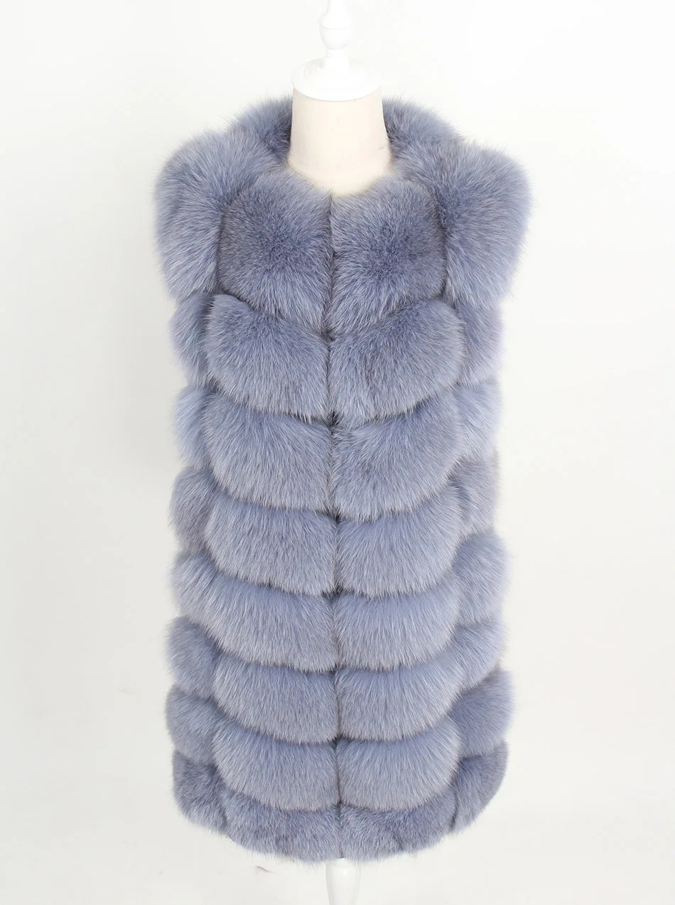 Maomaokong 88 см длинный натуральный Лисий Мех Жилет Модная Меховая куртка без рукавов пальто теплая Женская тонкая парка куртка