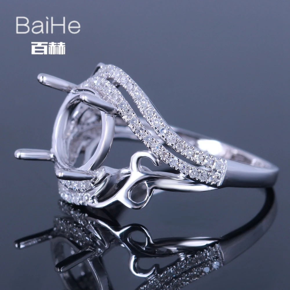 BAIHE Solid 14 K, белое золото(AU585), сертифицированное, круглый вырез, помолвка, женское милое/романтичное изящное ювелирное элегантное уникальное кольцо с полукреплением