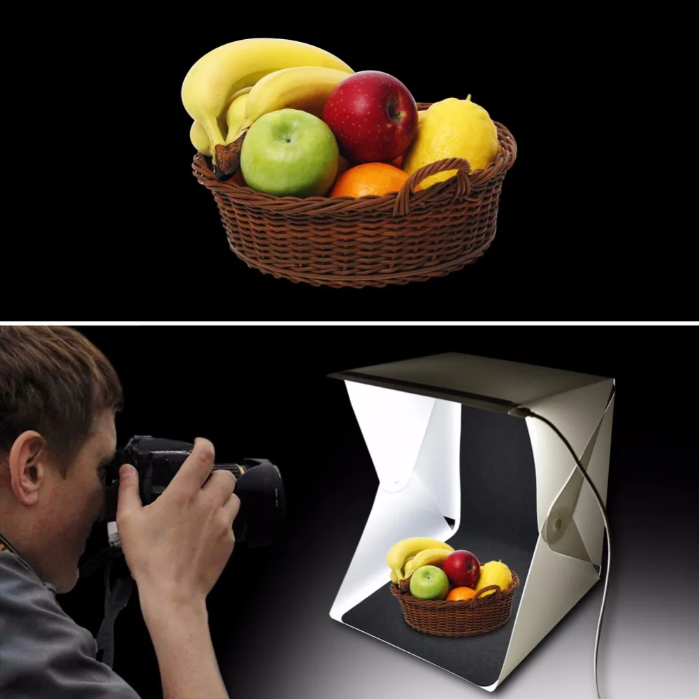 Mini Folding Lightbox Photography Photo Studio Softbox 2 Panel LED Light Soft Box Photo Background Kit Light box for DSLR Camera