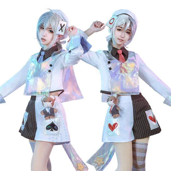 Laser Boy Anime Cosplay Costume Twin Girls White Top Pants Hat Sweety And Cute Full Sets Anime Costumes Aliexpress Laser Boy Anime Cosplay Costume Twin Girls White Top Pants Hat Sweety And Cute Full Sets Anime Costumes Aliexpress