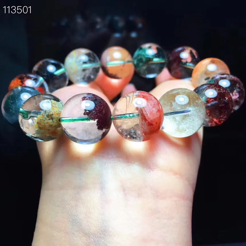 

16.5mm Natural Colorful Phantom Quartz Bracelet Gemstone Stretch Crystal Lady Gift Round Beads Bracelets AAAAA Drop Shipping