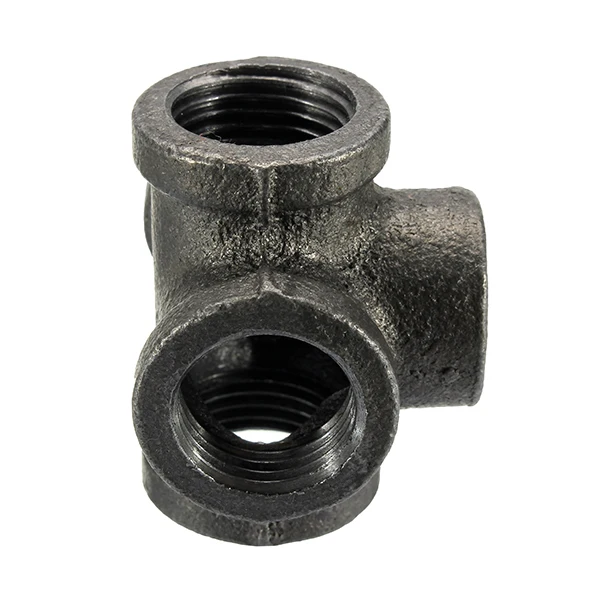 1/2 3/4 1 5 Way Pipe Fitting Malleable Iron Black Outlet Cross Female Tube Connector