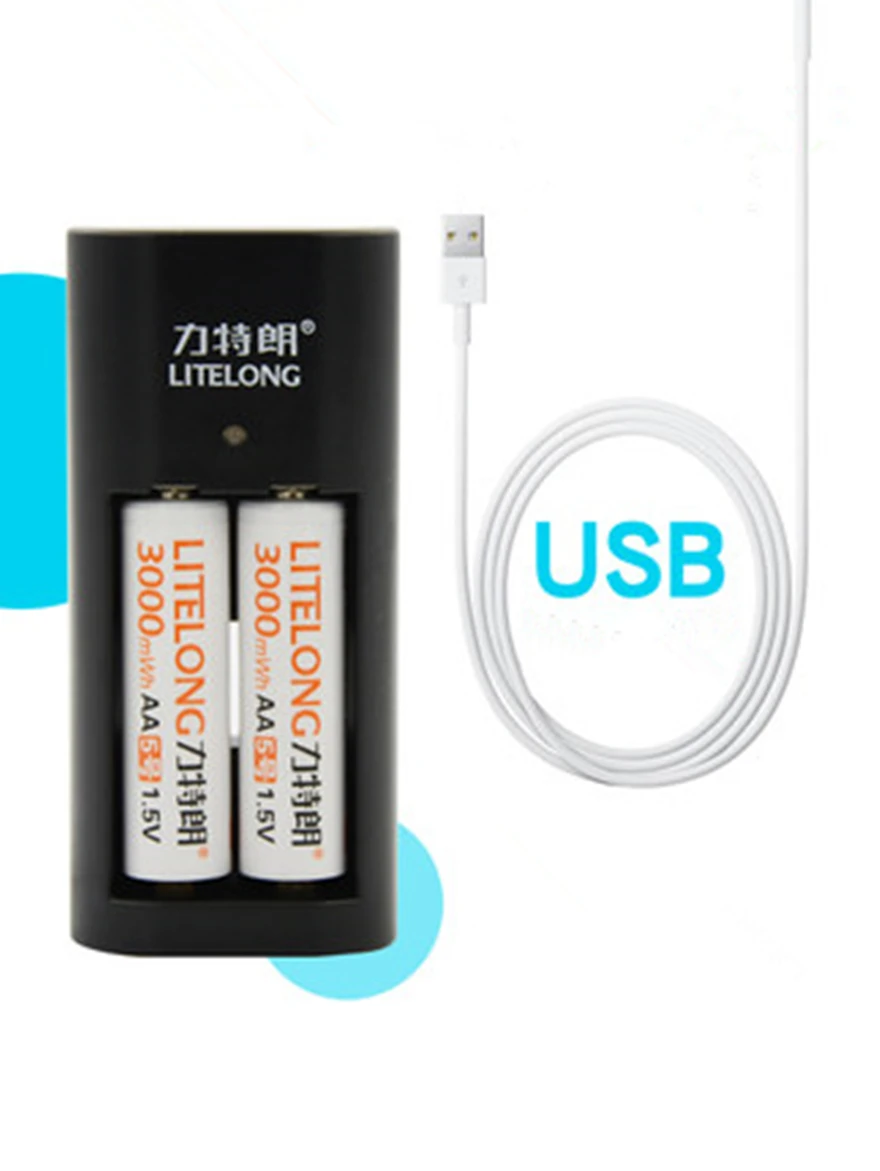 

2PCS Camera Flash 3000mWh 1.5v AA Rechargeable Li-Ion Battery+2 Slot Universal AA AAA Smart Constant Voltage Charger USB Charger