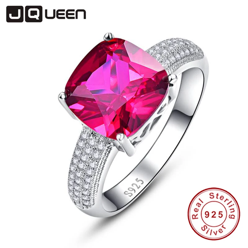

JQUEEN 4.75g Wedding Ring Female Solid Sterling Silver 925 Jewelry Rings Ruby Stone Red with White Cubic Zirconia Size 6 7 8 9