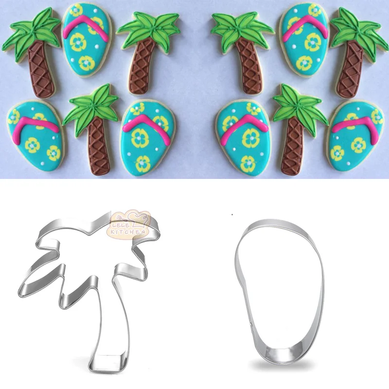 

1pcs patisserie reposteria Coconut Tree Flip Flop Fondant Cake Decor Metal Cookie Cutter Biscuit Mold Pastry Shop Cupcake Mould
