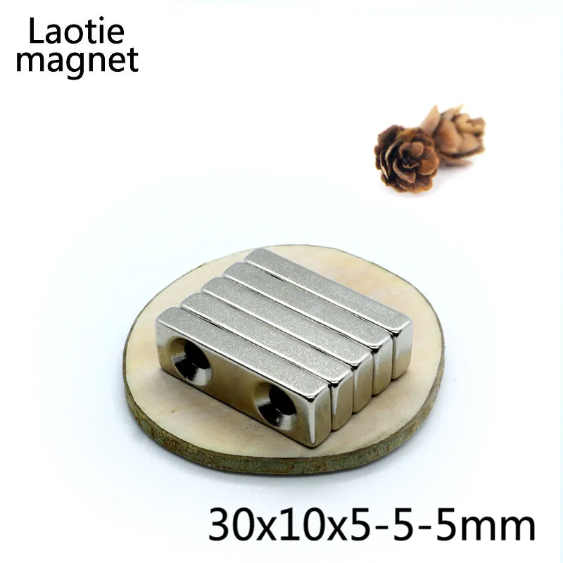 

10pcs 30*10*5 Neodymium Magnet 30x10x5 -5 mm with 2 M4 Screw Countersunk Hole Block Neodymium Super Strong Rare Earth Magnets