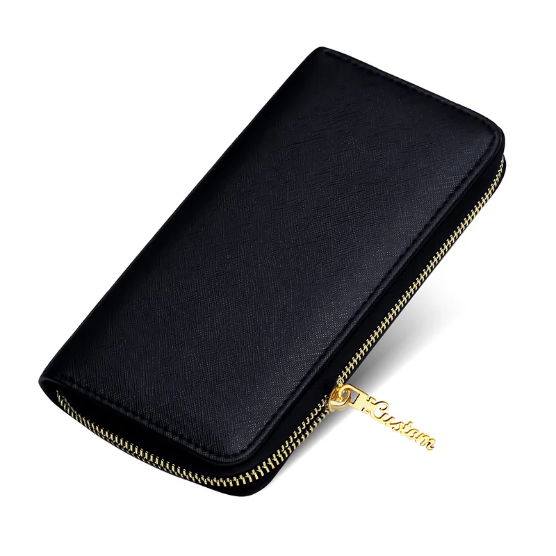 

Customize Name Zipper Wallet Men Business Leather Hand Holding Wallet Long Section Multifunction Wallets Clip
