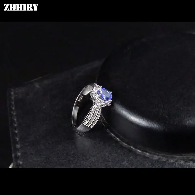 ZHHIRY Natural Blue Tanzanite ring Genuine Solid 925 Sterling Silver Real Gemstone Rings Woman Fine Jewelry