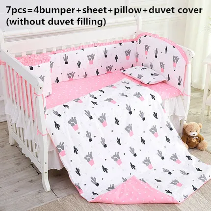 Promotion 6 7pcs Cartoon Baby Bumper Bedding Set Cot Crib Bedding
