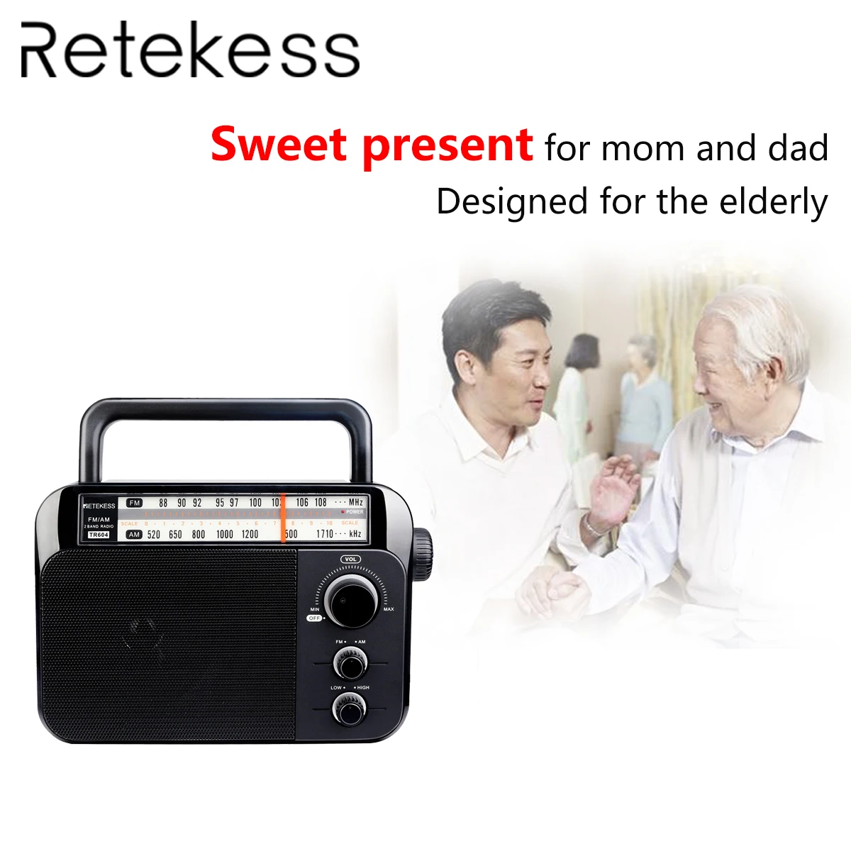 Retekess TR604 FM/AM 2 диапазона черный 2019new портативное радио с питанием от переменного
