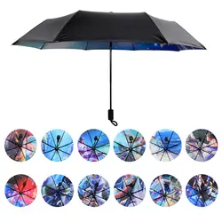Креативный 12 созвездий три складные черное покрытие зонт от солнца дождливый женский мужской детский зонтик