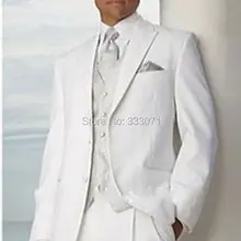 Изготовленный на заказ, чтобы измерить последний мужской смокинг, костюмы жениха, белое праздничное платье свадебная одежда, куртка жениха+ брюки+ жилет+ галстук