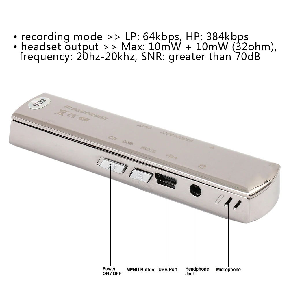 Mini Digital Voice Recorder 192kbps 140-hour Recording MP3 Playing Mini Voice Recorder