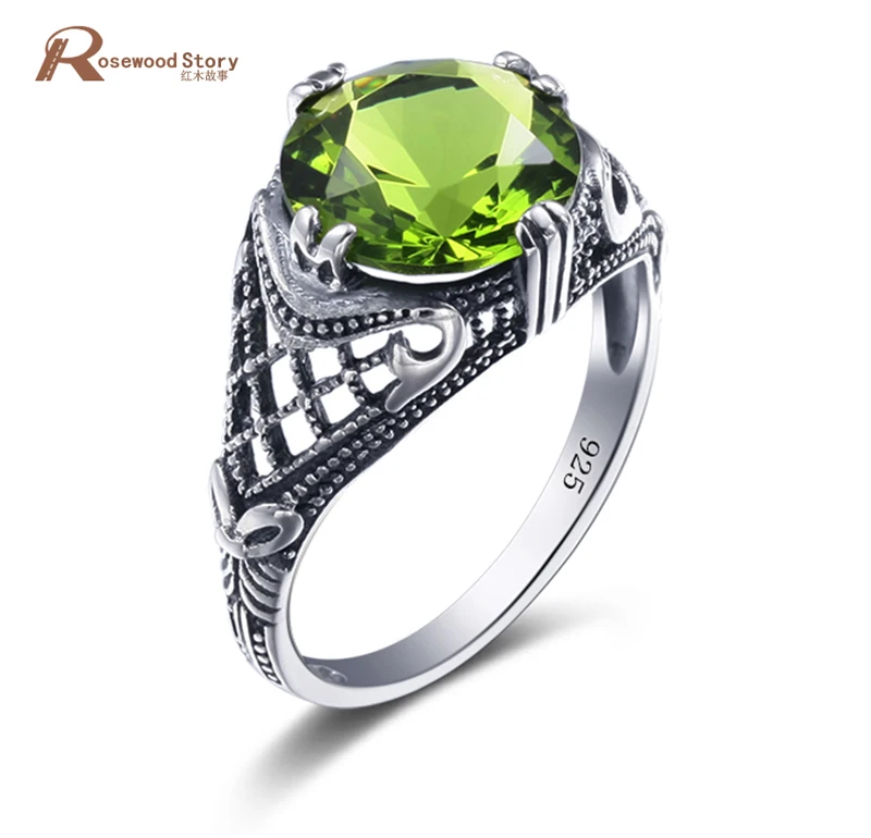 

Elegant Women Jewelry Olive Created Peridot Austrian Crystal Rings Fashion 925 Sterling Silver Ring Size 5-10 Vintage Style