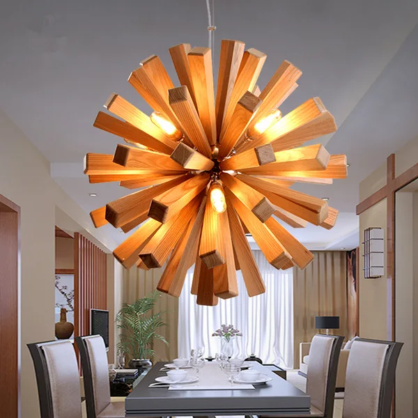 

Modern wood chandelier pendant light creative simple pendant lamp restaurant wood ball lamp light decorative hanging light