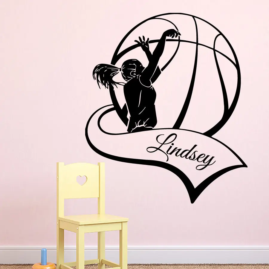 

Removable Vinyl Wall Decal Custom Girls Name Basketball Game Sports Wall Sticker Home Decor Art Mural KW-337