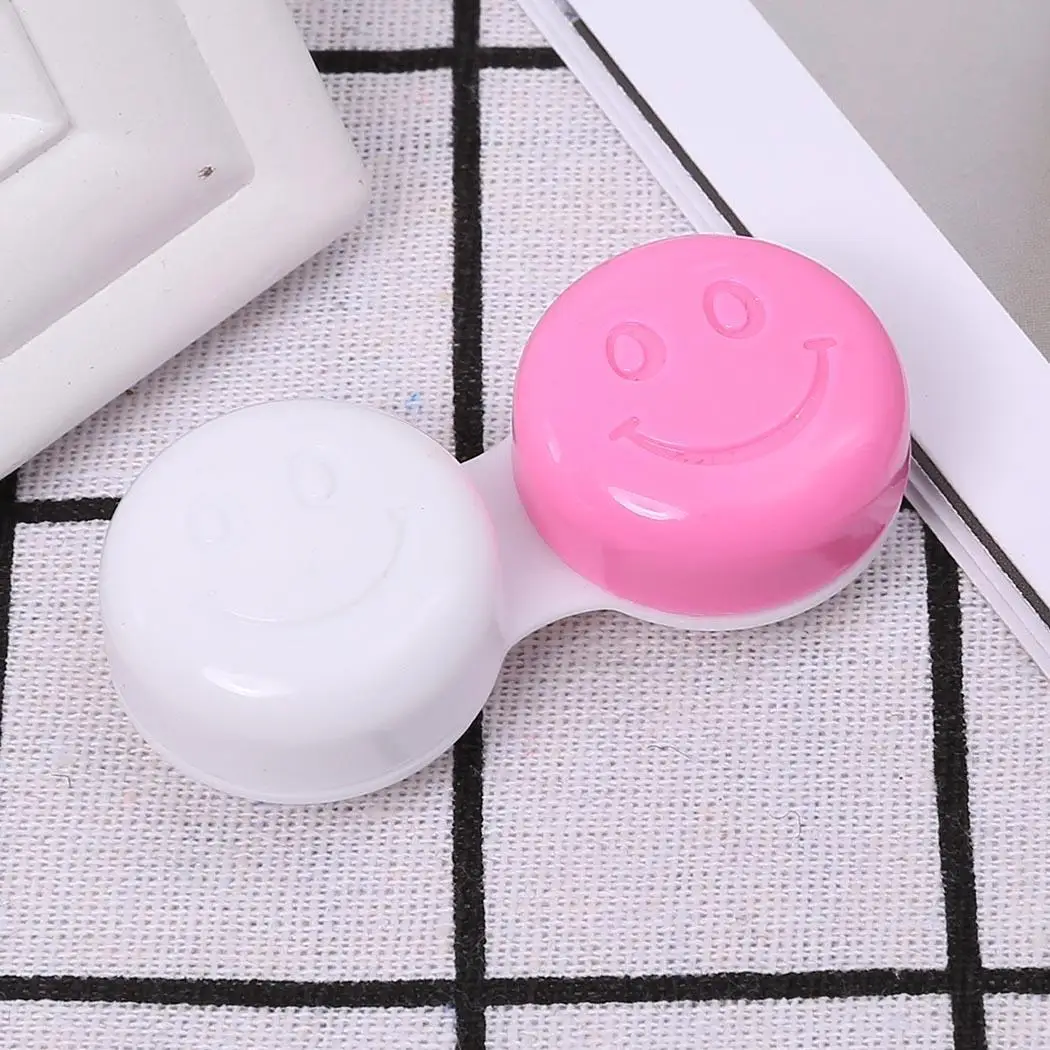 

New Small Smile Face Cute Multi-color Folding Yellow, Pink, Blue, Green Contact Lenses Case Box