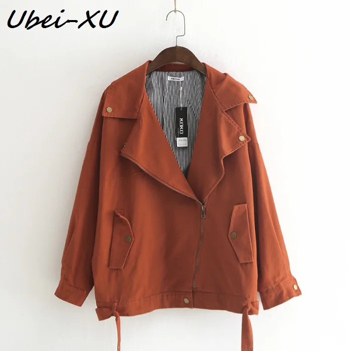 Ubei 2019 Hot style lapel side zip belt short biker jacket women spring casual loose coat Streewear bomber jacket