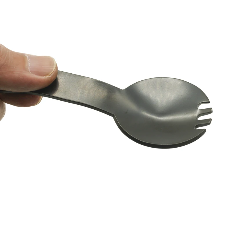 Al aire libre de acero inoxidable de Multi función EDC llave hexagonal abrelatas de botella mosquetón cuchara tenedor Camping Picnic vajilla táctico Spork