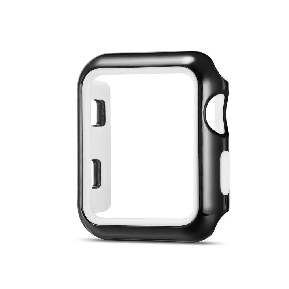 

2 In 1 Two-Colored Double-Button Silicone Watch Strap Watchband Double Color Watchcase Protective Shell For IWatch 1 2 3