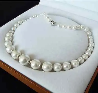 

GENUINE 8-16MM WHITE SOUTH SEA SHELL PEARL NECKLACE JEWELRY 18'' AAA style Fine Noble real Natural free shipping