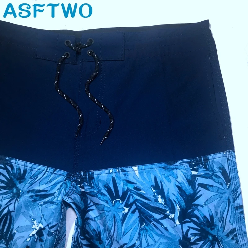 ASFTWO пляжные шорты-бермуды для мужчин, эластичные тканевые пляжные шорты для серфинга, быстросохнущие синие шорты для плавания с принтом XXL