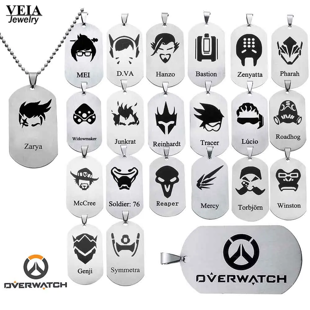 

20 Styles Hot Game Overwatch Jewelry Pendants Necklace Tracer Reaper OW Hero key Chains Entertainment Logo Key Holder Necklaces